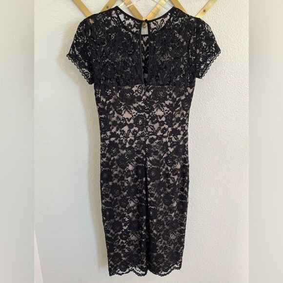 Maggy London Black Lace Illusion Midi Cocktail Dress 4 - Picture 2 of 5